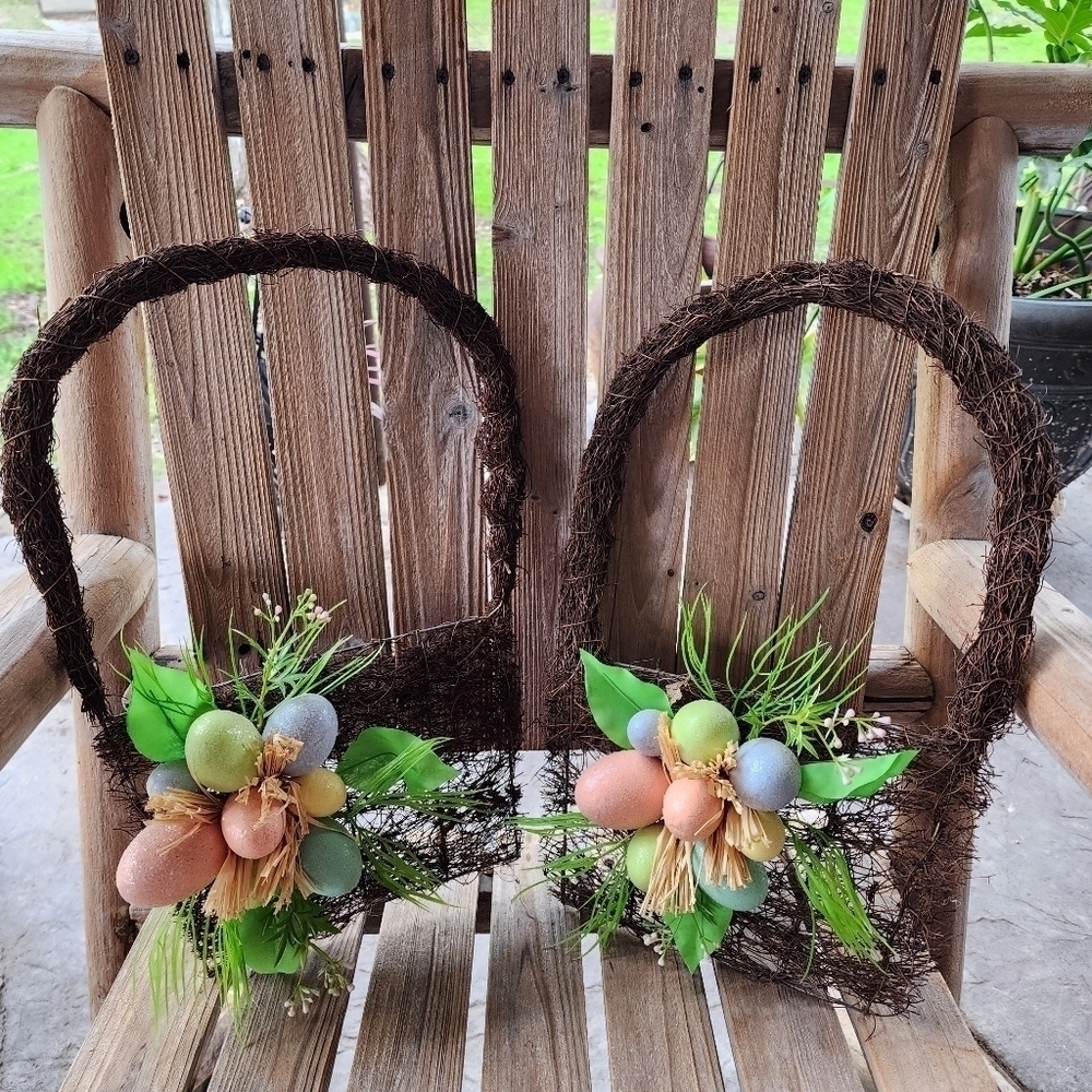 2 matching Easter Holiday basket wreath set pastel